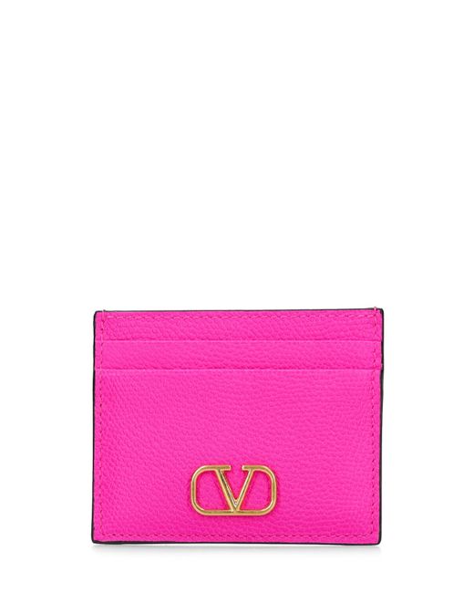 Valentino Garavani V Logo Grained Leather Card Holder