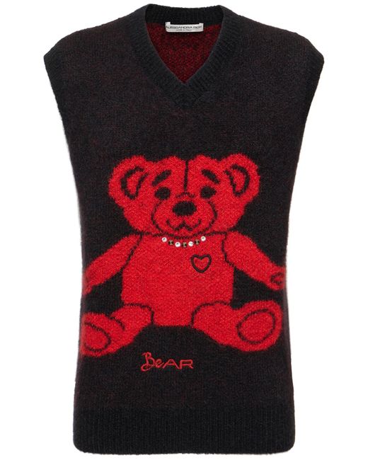 Alessandra Rich Wool Knit Vest W Bear And Crystals