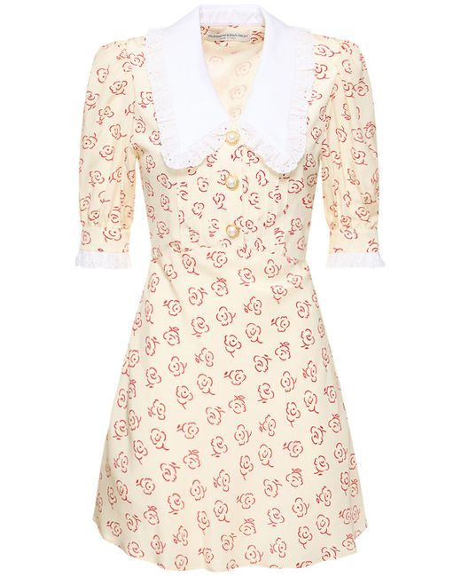 Alessandra Rich Printed Silk Twill Mini Dress W Collar