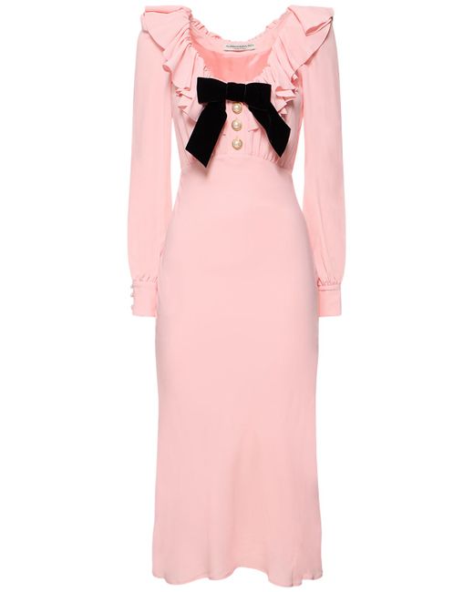 Alessandra Rich Silk Blend Cady Dress W Volant Collar