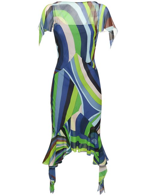 Pucci Iride Printed Silk Chiffon Midi Dress