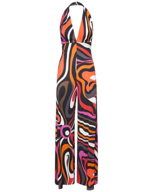 Pucci Marmo Printed Jersey Halter Jumpsuit