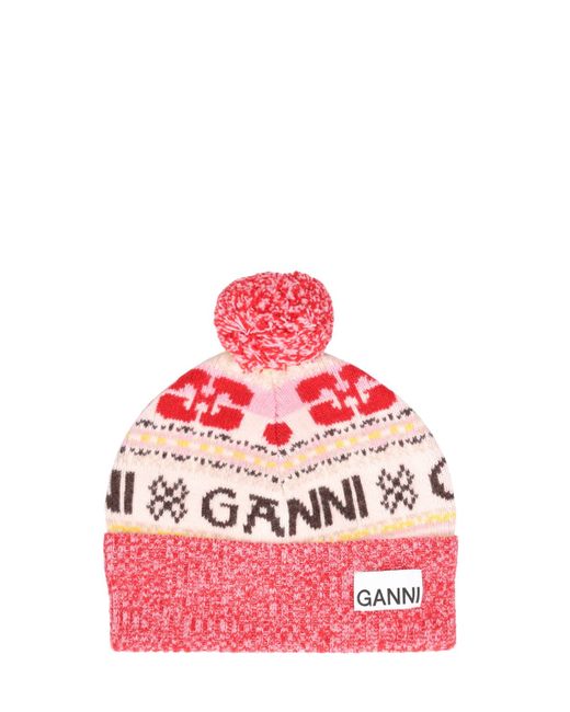 Ganni Graphic Wool Beanie W Pompom