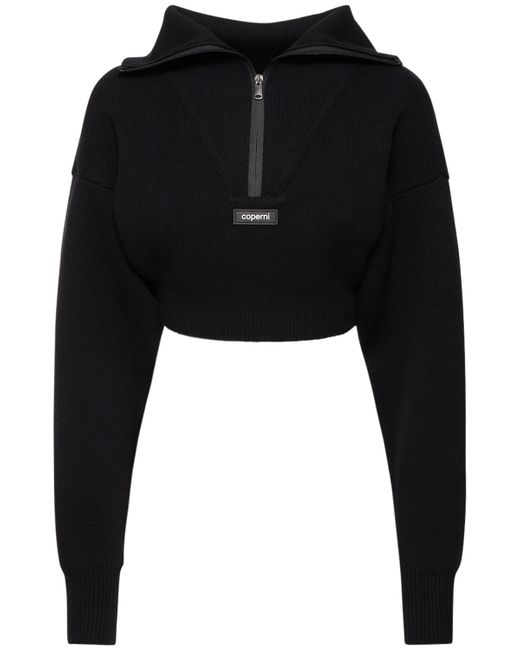 Coperni Half-zip Boxy Cropped Wool Sweater