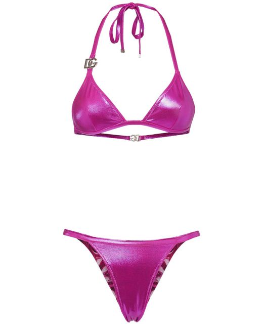 Dolce & Gabbana Laminated Jersey Triangle Bikini Set