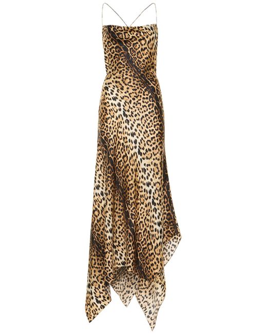 Roberto Cavalli Jaguar Print Silk Twill Long Cami Dress