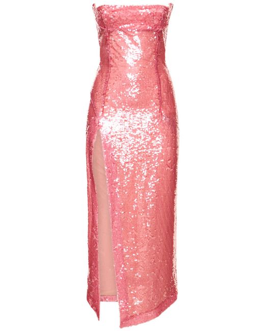 Attico Sequined Strapless Midi Dress