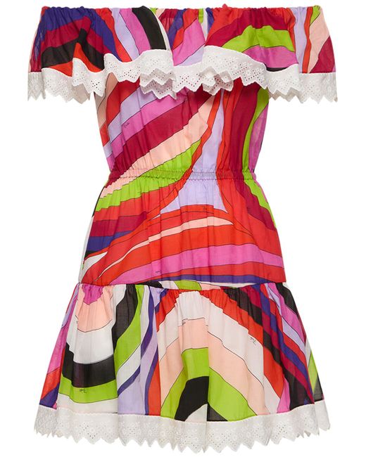 Pucci Iride Printed Off-shoulder Mini Dress