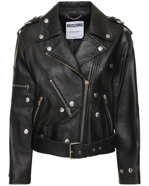Moschino Leather Belted Jacket W Zip Details