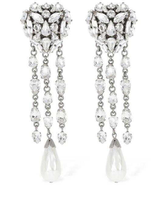 Alessandra Rich Crystal Heart Earrings W Fringes
