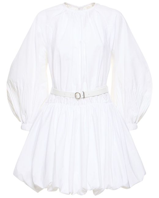 Jil Sander Pleated Cotton Poplin Mini Dress W/belt