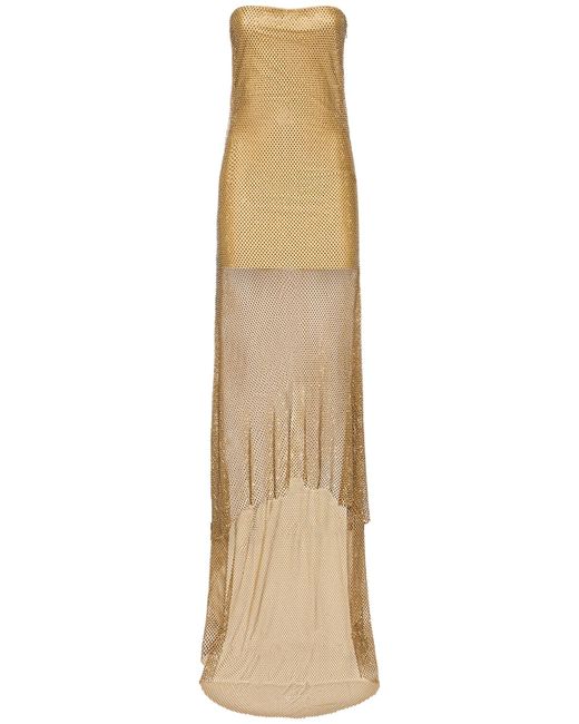 Giuseppe Di Morabito Strapless Embroidered Mesh Long Dress