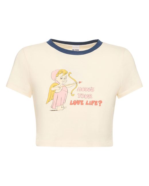 Re/Done Love Life Printed Cotton Cropped T-shirt