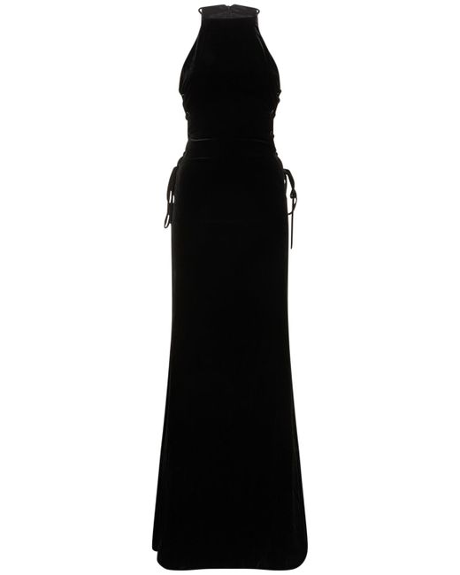 Alessandra Rich Velvet Long Dress W Side Lace-up