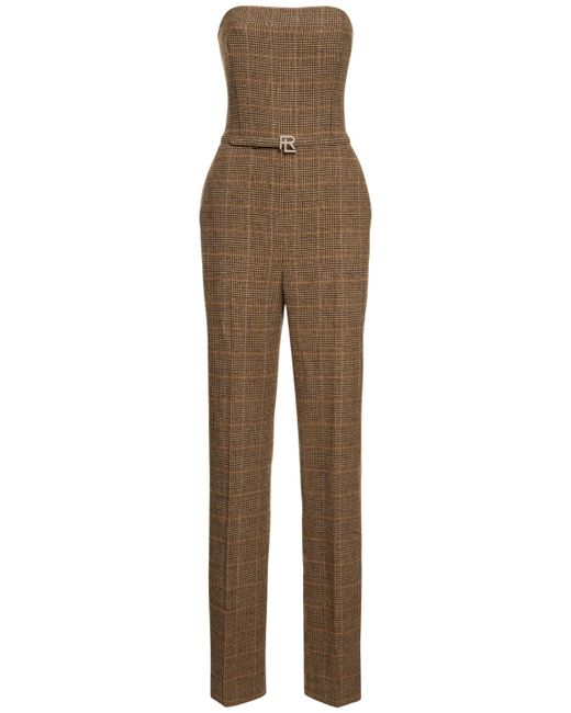 Ralph Lauren Collection Checked Wool Twill Strapless Jumpsuit