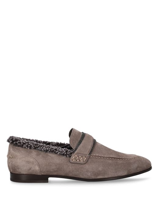 Brunello Cucinelli 10mm Suede Shearling Loafers