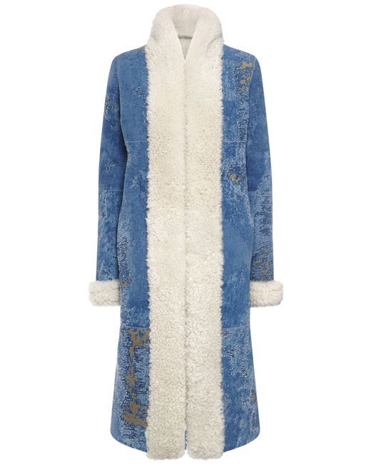 Dolce & Gabbana Denim Effect Shearling Midi Coat