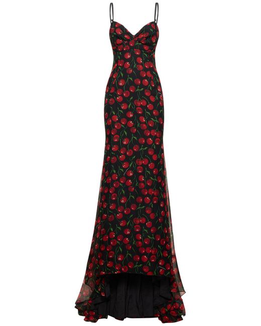 Dolce & Gabbana Cherry Printed Silk Chiffon Gown