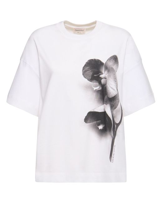 Alexander McQueen Orchid Print Cotton T-shirt