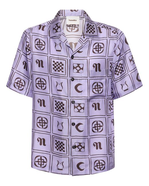 Nanushka Printed Silk Twill S/s Bowling Shirt