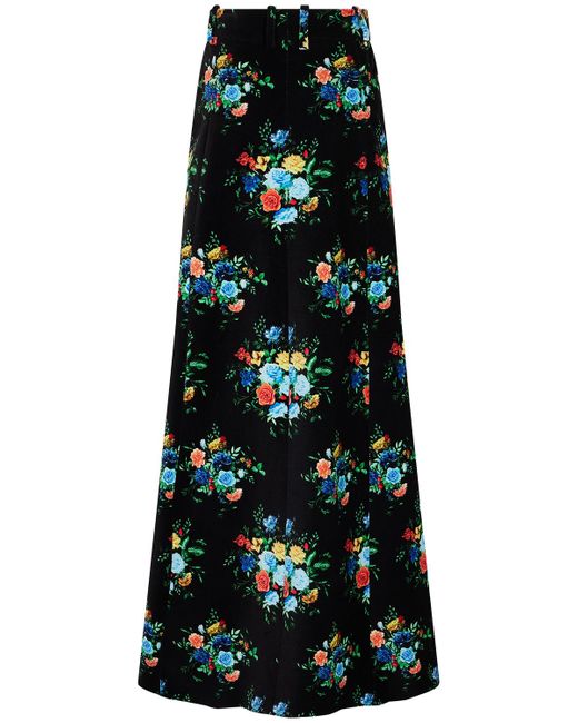 Paco Rabanne Floral Print Velvet Long Skirt