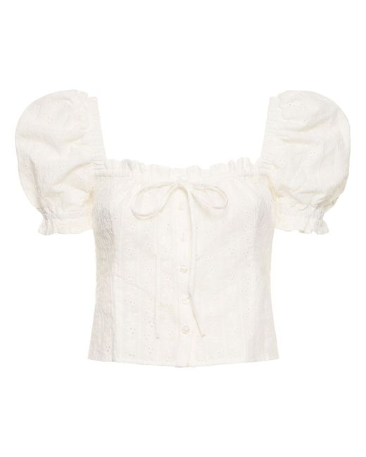 WeWoreWhat Cotton Eyelet Lace Puff Sleeve Top