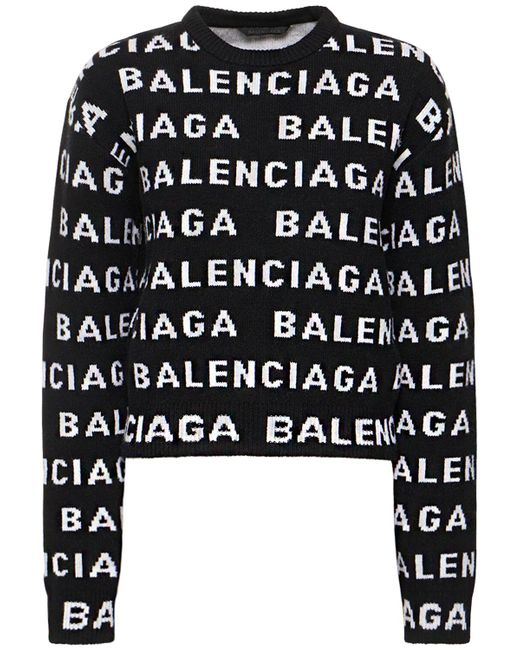 Balenciaga All Over Logo Wool Blend Sweater