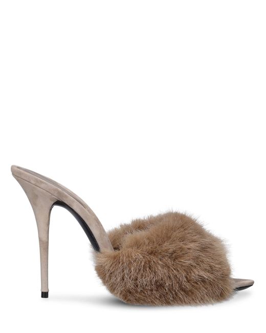Saint Laurent 105mm La 16 Faux Fur Mule Sandals