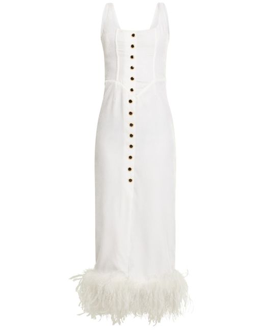 Alessandra Rich Velvet Midi Dress W Feathers
