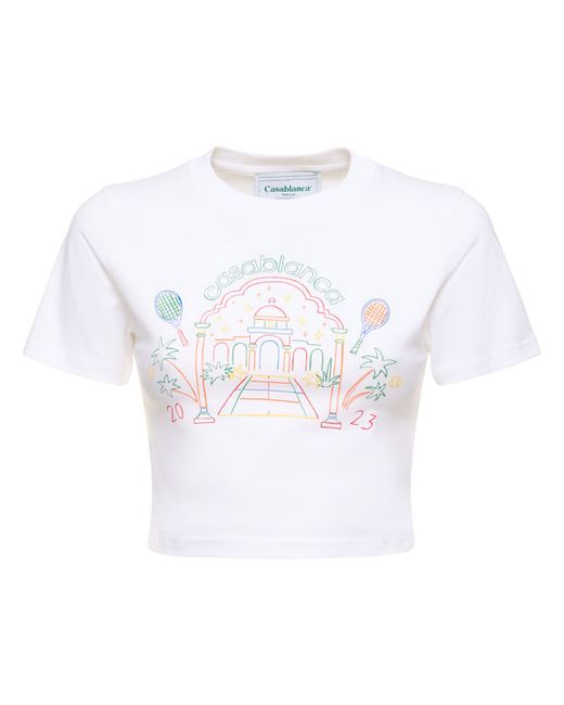 Casablanca Crayon Temple Print Crop Jersey T-shirt
