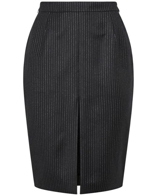 Saint Laurent Pinstriped Wool Blend Midi Skirt