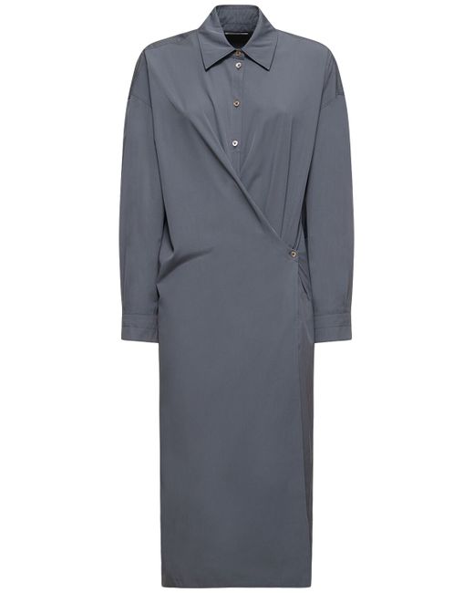 Lemaire Straight Collar Cotton Silk Midi Dress