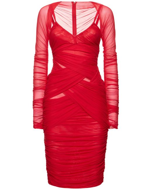 Dolce & Gabbana Draped Tulle Midi Dress