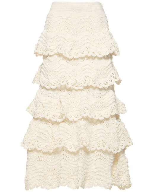 Oscar de la Renta Scalloped Cotton Crochet Midi Skirt