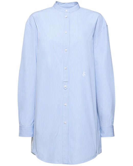 Jil Sander Collarless Striped Cotton Poplin Shirt
