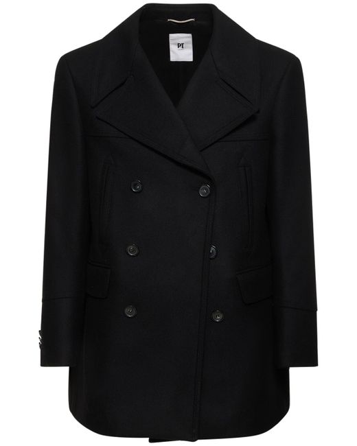 PT Torino Double Breasted Wool Blend Peacoat