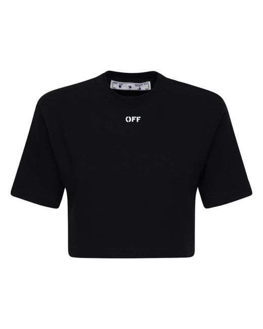 Off-White Cropped Logo Printed Cotton T-shirt
