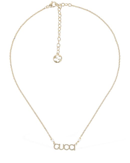 Gucci Lettering Brass Crystal Necklace