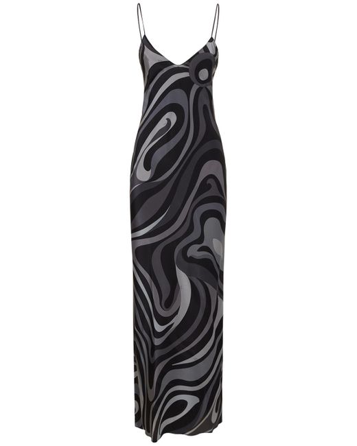 Pucci Printed Silk Crepe V-neck Long Dress