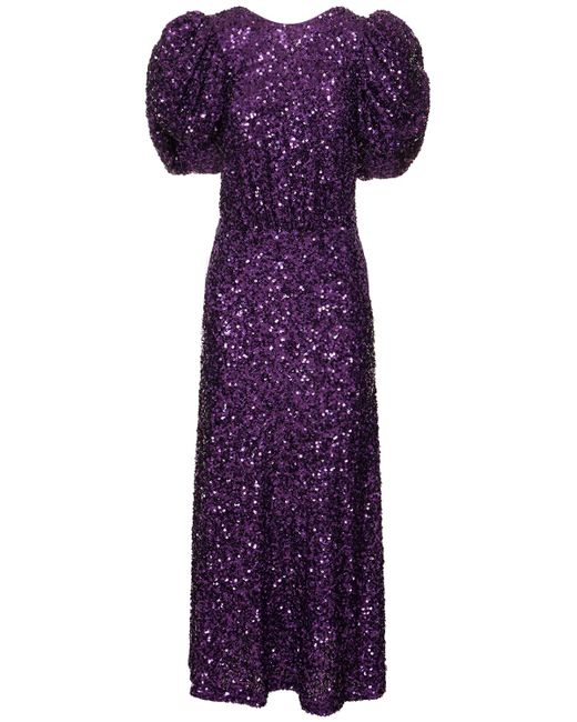 Rotate Sequined Puff Sleeve Dress