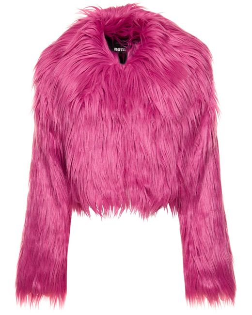 Rotate Fluffy Faux Fur Cropped Jacket