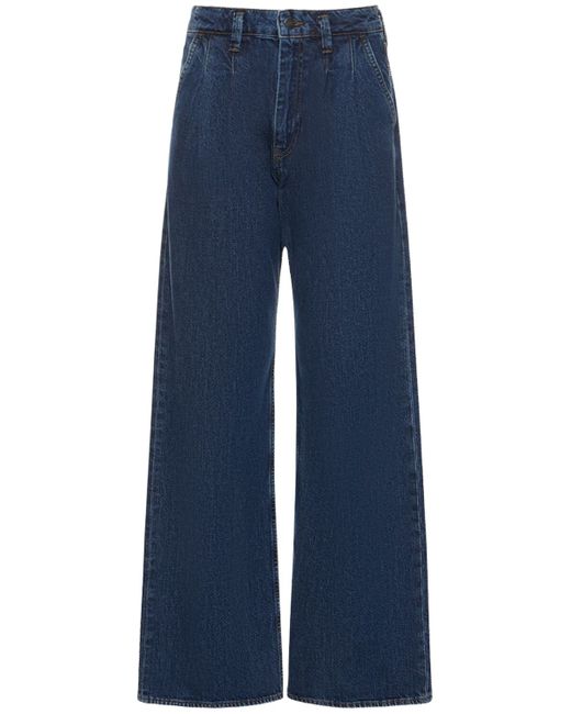 Anine Bing Carrie Cotton Denim Wide Pleated Jeans