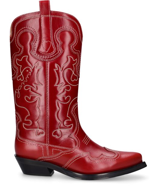 Ganni 40mm Mid Shaft Embroidered Western Boots