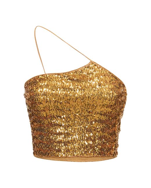 Oséree Sequined One-strap Crop Top