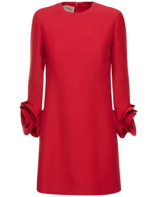 Valentino Wool Silk Crepe Roses Cuffs Mini Dress