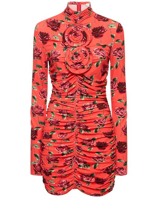 Magda Butrym Printed Ruched Jersey Mini Dress W/roses