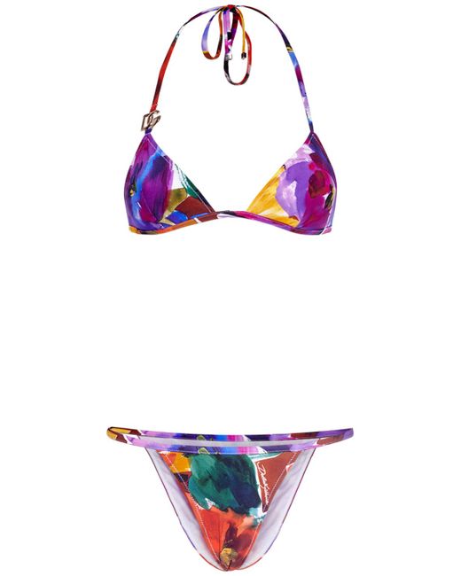 Dolce & Gabbana Flower Print Jersey Triangle Bikini