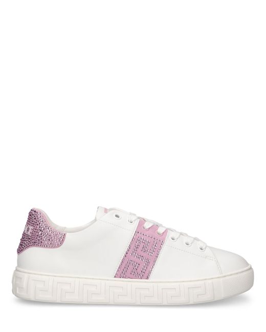 Versace Faux Leather Crystals Low Top Sneakers