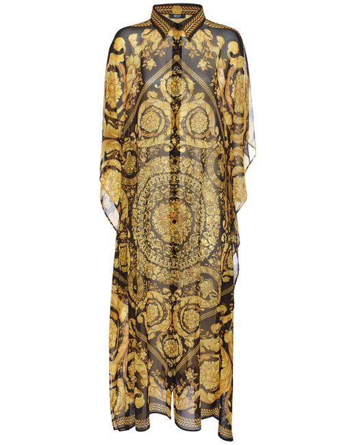 Versace Barocco Print Long Chiffon Kaftan Dress