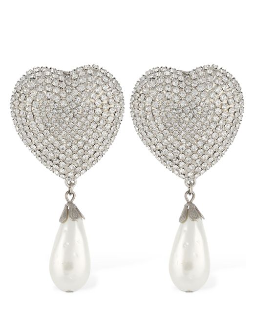 Alessandra Rich Heart Faux Pearl Drop Earrings